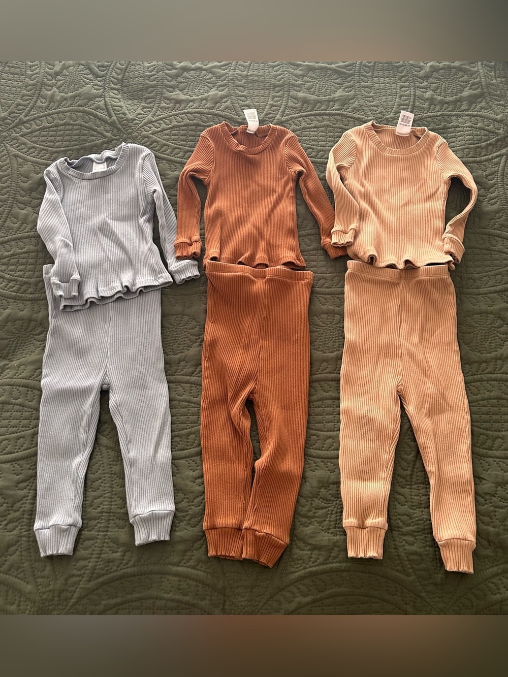 Ribbed Two-Piece Kids Lounge Set - Rust, Beige, Light baby blue